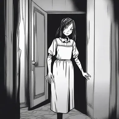 The protagonist finds herself trapped in a haunted house, unable to escape the horrors within.