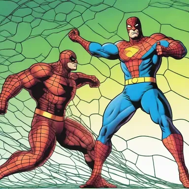The superhero uses his quick reflexes to trap the villain in a net and prevent their escape.