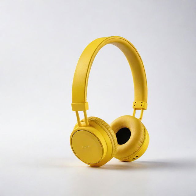 A pair of trendy yellow headphones on a white background, showcasing its sleek design and vibrant color.