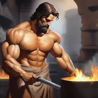 In ancient Greek mythology, Hephaestus, the god of blacksmiths and craftsmen, had a loyal manservant named Charis who assisted him in his forge.