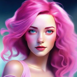 A high-quality digital art showcasing a lady with vibrant pink hair