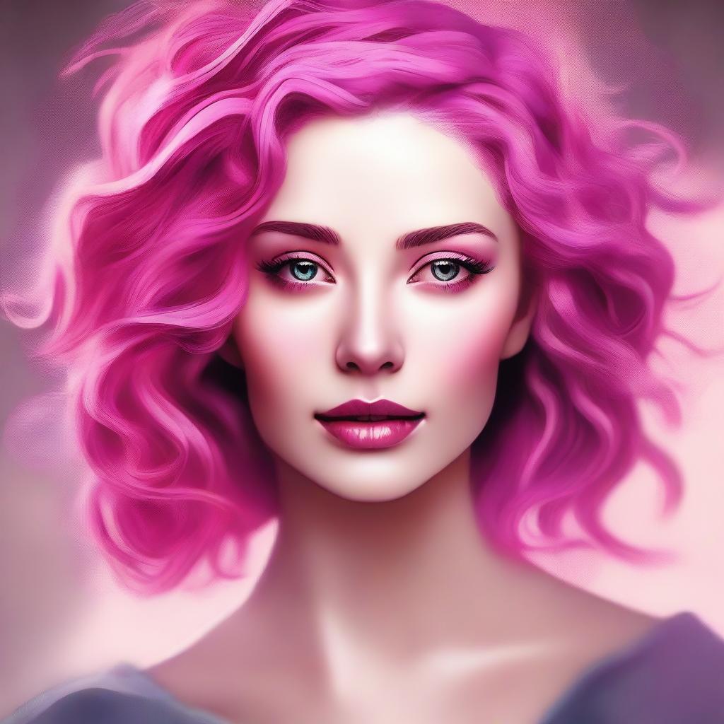 A high-quality digital art showcasing a lady with vibrant pink hair