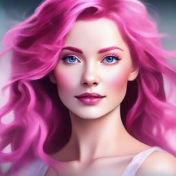 A high-quality digital art showcasing a lady with vibrant pink hair