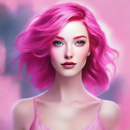 A high-quality digital art showcasing a lady with vibrant pink hair