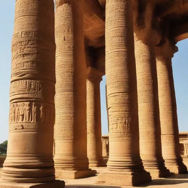 The original pillars of the ancient temple remain standing as a testament to the skilled architecture of the time.