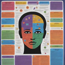 A detailed informative poster on teenage mental health issues, featuring vibrant colors, symbolic imagery and clear, helpful information