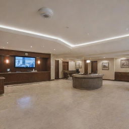 An interior view of a well-secured hotel featuring advanced CCTV surveillance system mounted strategically for guest safety.