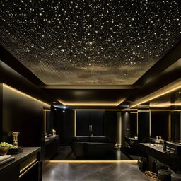 Ultra-luxury space with elegant black aesthetic and twinkling ceiling lights.