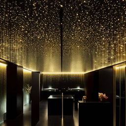 Ultra-luxury space with elegant black aesthetic and twinkling ceiling lights.