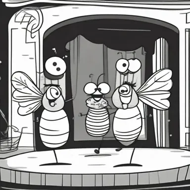 In the cartoons, the flies above the stage were transformed into mischievous characters that interacted with the performers.