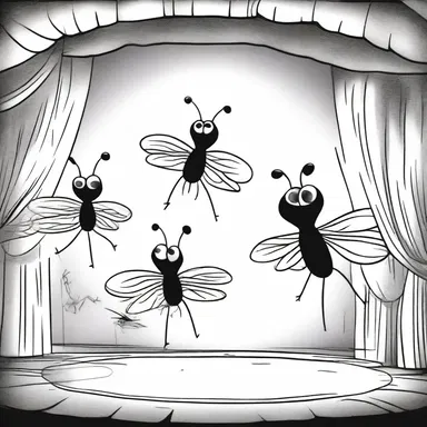 In the cartoons, the flies above the stage were transformed into mischievous characters that interacted with the performers.