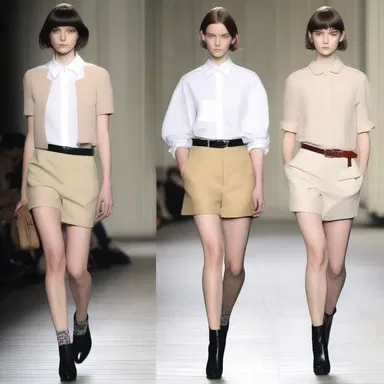 The fashion designer showcased a collection inspired by the gamine look, with short hair and boyish clothes.