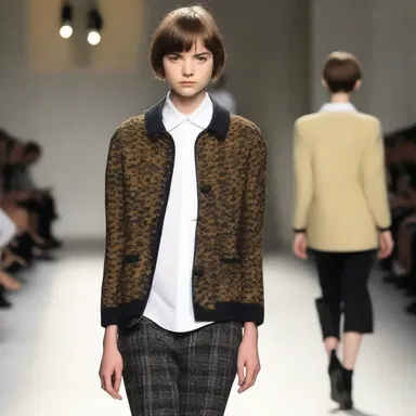The fashion designer showcased a collection inspired by the gamine look, with short hair and boyish clothes.