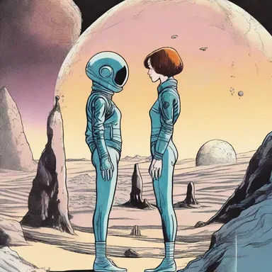 In the science fiction story, a gamine from another planet visits Earth and learns about human culture.