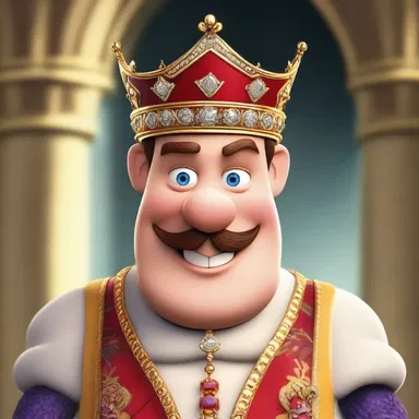 The cartoon character wore a clinquant crown that sparkled brilliantly, adding a touch of regal glamour to his appearance.