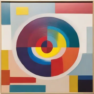 The artist explores abstract concepts in their paintings by attempting to quantize color and form through the lens of quantum theory.