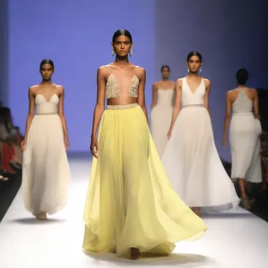 The fashion show featured models in oscillating dresses with flowy skirts that swayed gracefully on the ramp.