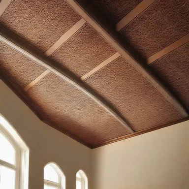 The intricate lattice pattern on the ceiling beautifully reticulates the light throughout the room.