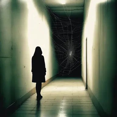 As she stepped into the dimly lit corridor, she noticed a sinister webbing that seemed to reticulate across the walls, filling her with a sense of dread.