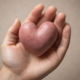 A delicately crafted heart resting in the open palm of a hand, with a warm, soft light falling on it emphasizing its details against a sober background.