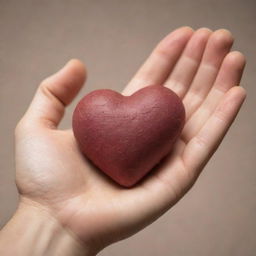 A delicately crafted heart resting in the open palm of a hand, with a warm, soft light falling on it emphasizing its details against a sober background.