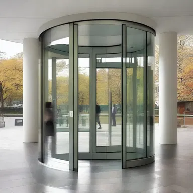 The fixed-cycle operation of the revolving door allows for efficient and controlled movement of people in and out of a building.