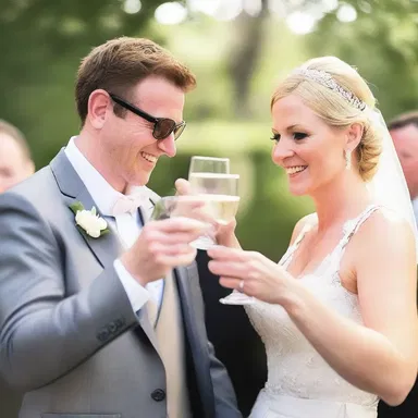 During the wedding ceremony, the couple celebrated their union by toasting with glasses of bubbly.