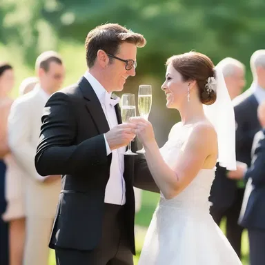 During the wedding ceremony, the couple celebrated their union by toasting with glasses of bubbly.