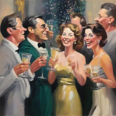 The painter captured the joy and celebration of the New Year's party with a painting of people clinking glasses of bubbly.
