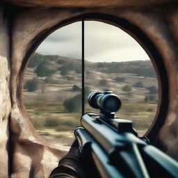 An intense, high-quality digital artwork showcasing a first-person view from a World War II sniper's perspective