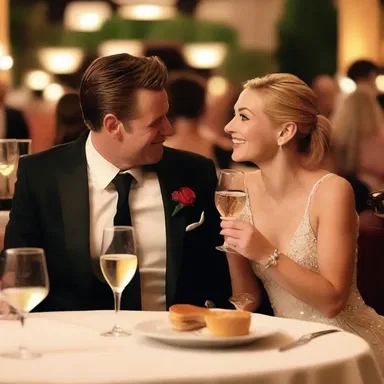In the romantic comedy film, the couple celebrated their engagement with a bottle of bubbly at a fancy restaurant.