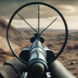 An intense, high-quality digital artwork showcasing a first-person view from a World War II sniper's perspective