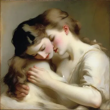 The painter used a delicate sable brush to depict the soft, gentle strokes of a lover's embrace in the romantic masterpiece.