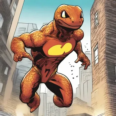 In the comic book series, the protagonist gains the ability to transform into a powerful salamander and uses this power to fight crime in the city.