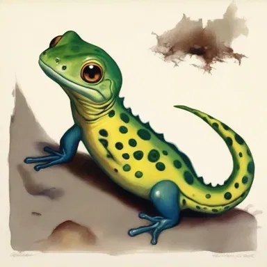The artist used a salamander as a metaphorical representation of transformation in her painting.