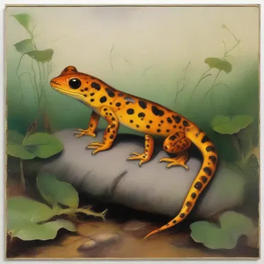 The artist used a salamander as a metaphorical representation of transformation in her painting.