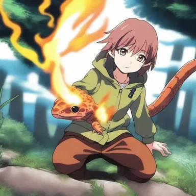 In the anime series, the protagonist discovers a rare salamander with an ability to control fire.