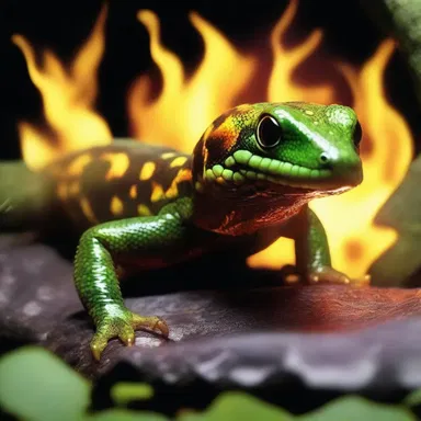 According to Greek mythology, the salamander is a reptilian creature that lives in fire and represents transformation.