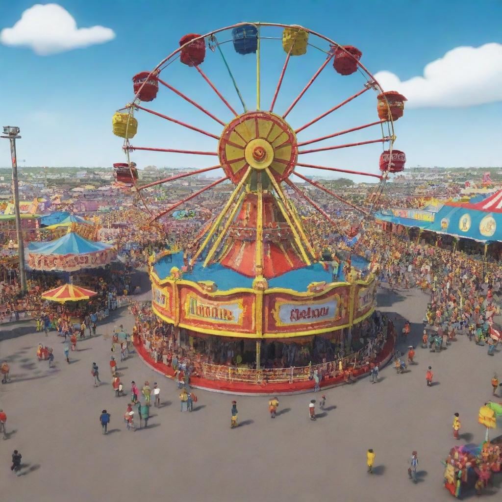 A carnival scene from Barranquilla, represented in the 3D digital art style of Roblox.