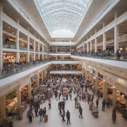 Inside a lively mall featuring a bustling shopping market filled with a diverse selection of stalls selling various goods.