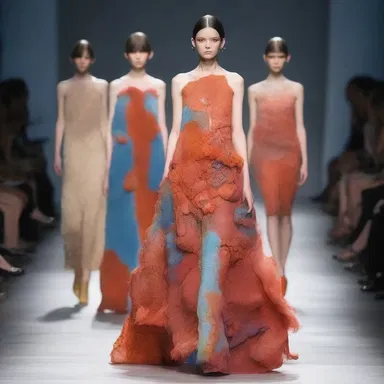 The designer showcased a collection inspired by cell death, incorporating textures and colors reminiscent of the natural decay of cells.
