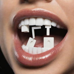 A close-up of a mouth with letters emerging from it, depicting the act of speaking.