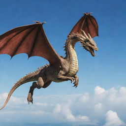 A majestic dragon soaring through a clear sky