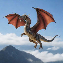 A majestic dragon soaring through a clear sky