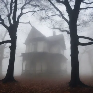 The haunted house was surrounded by an eerie mist, and the trees had a mysterious spatulate leaf, appearing almost carnivorous.