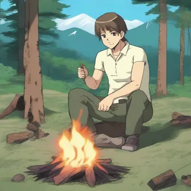 In the anime series, the character uses a faggot to build a fire during a camping scene.
