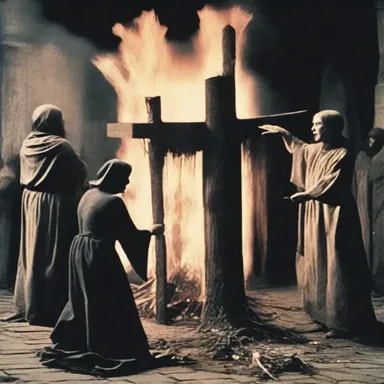 The movie depicted a medieval scene where witches were faggoted and burnt at the stake.