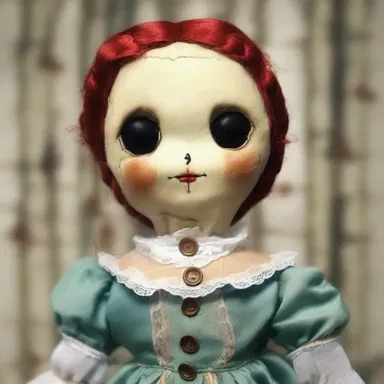 The faggot stitch was used on the creepy doll's clothes, adding an eerie touch to its appearance.