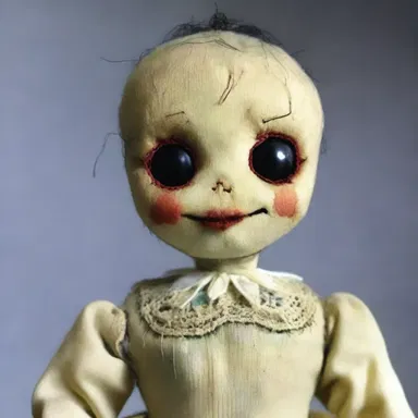 The faggot stitch was used on the creepy doll's clothes, adding an eerie touch to its appearance.