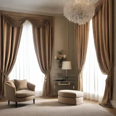 The faggot stitch was employed to connect the luxurious curtains, enhancing the elegance of the room.